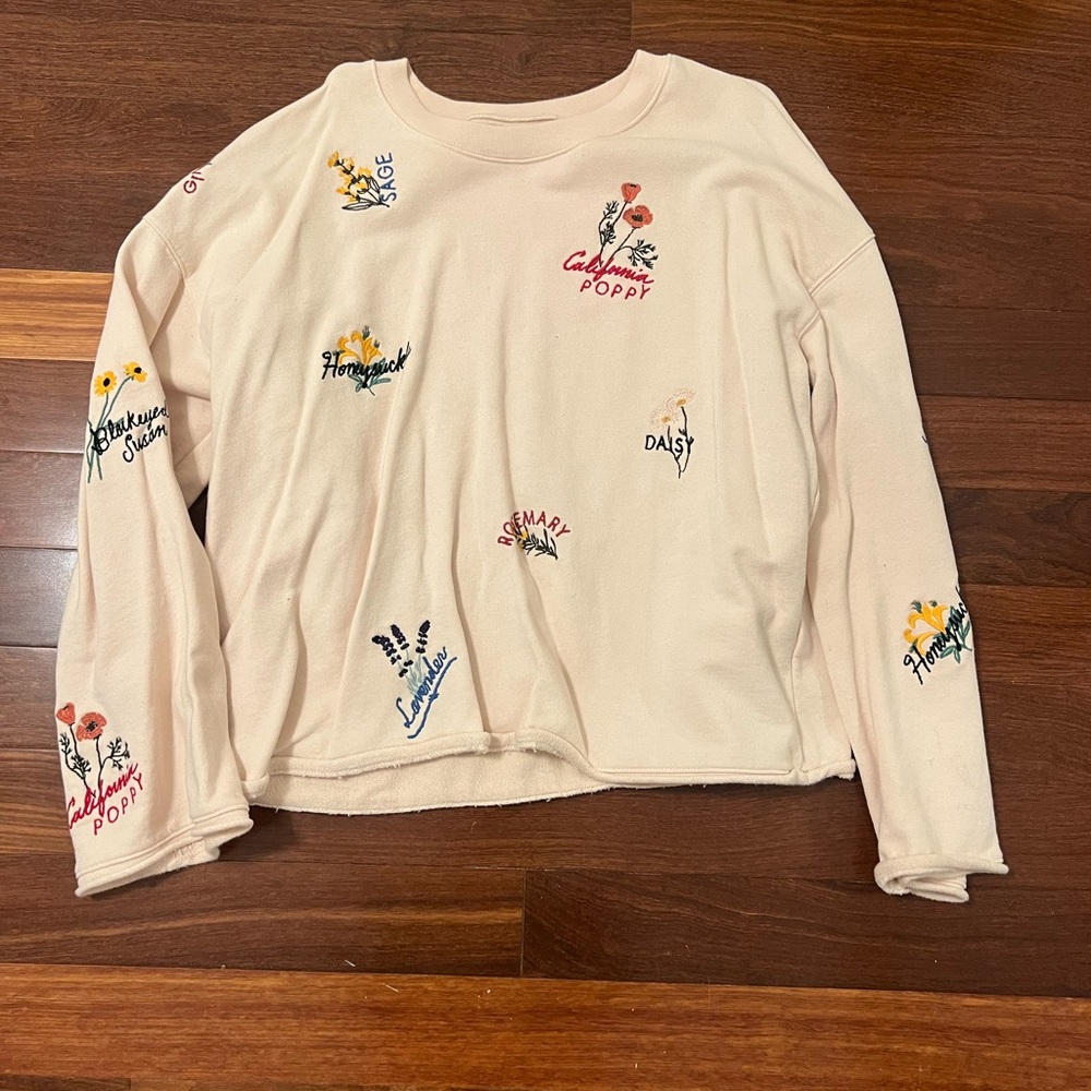 Madewell XL Flower Embroidered Sustainable Sweatshirt